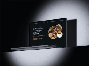 Un ordenador sobre una repisa muestra la portada de la web Mesón A'Lareira