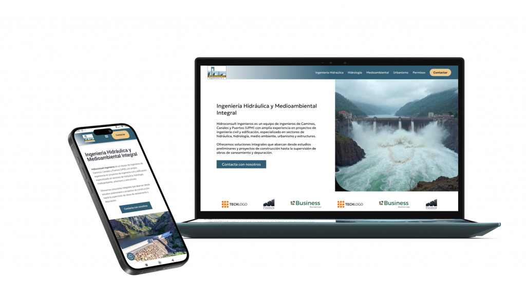 Mockup de la web de Hidroconsult en ordenador y móvil
