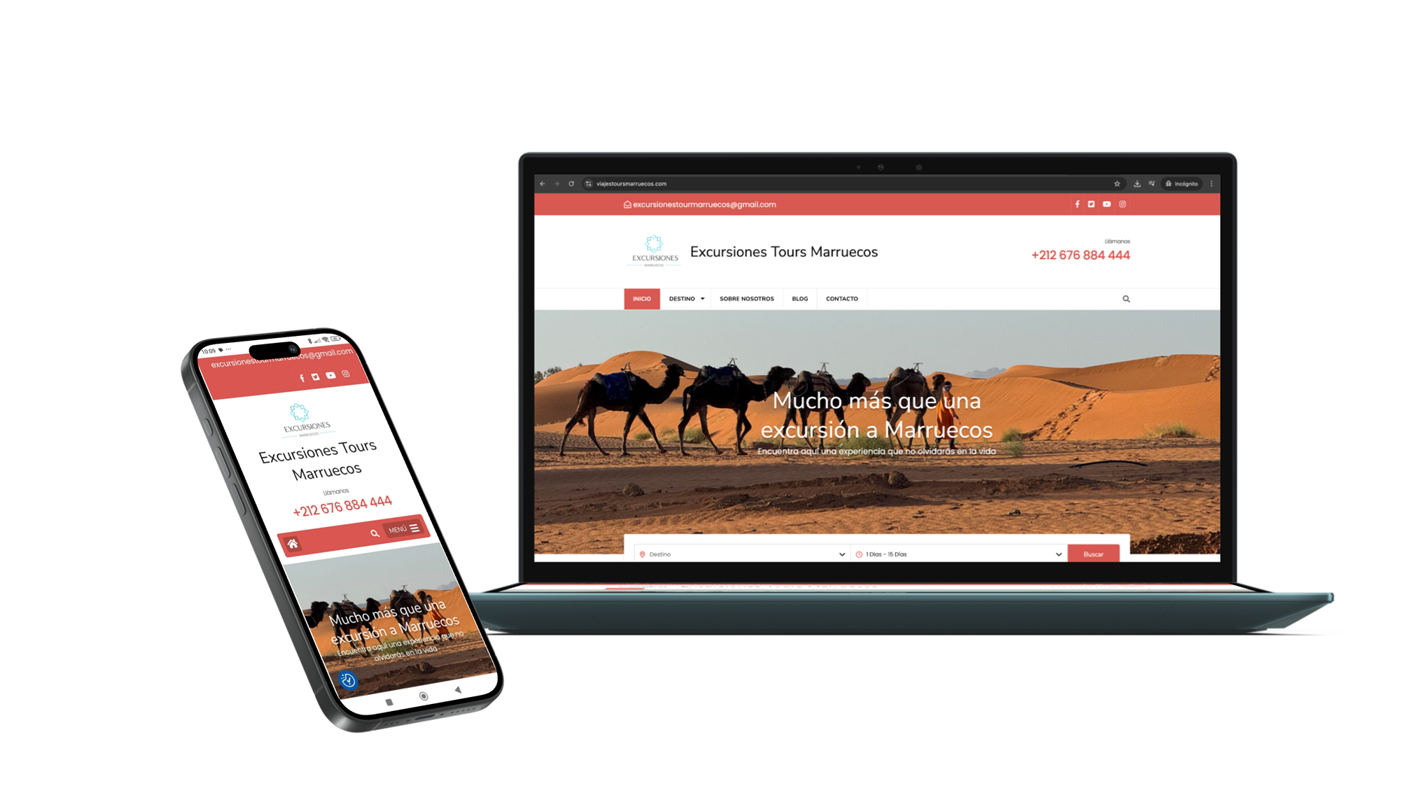Mockup de la web de Viajes Tours Marruecos en ordenador y móvil